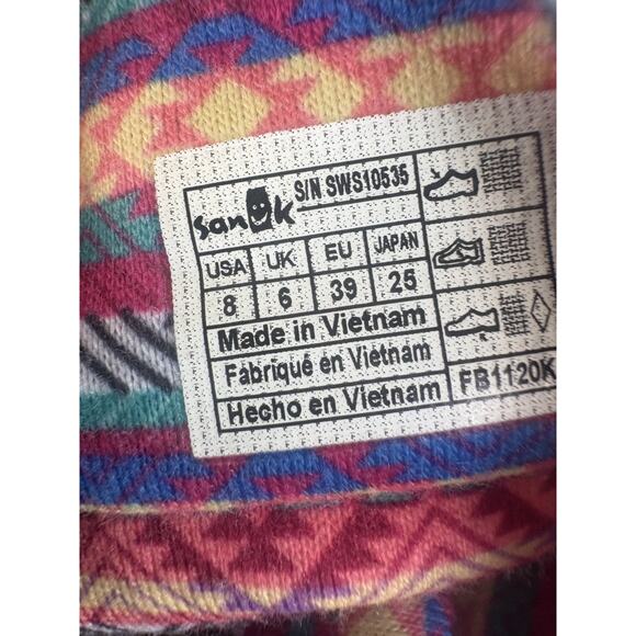 Sanuk Yoga Mat Sling Flip Flop Thong Sandals Size 8 Pink Purple Aztec - Picture 2 of 8